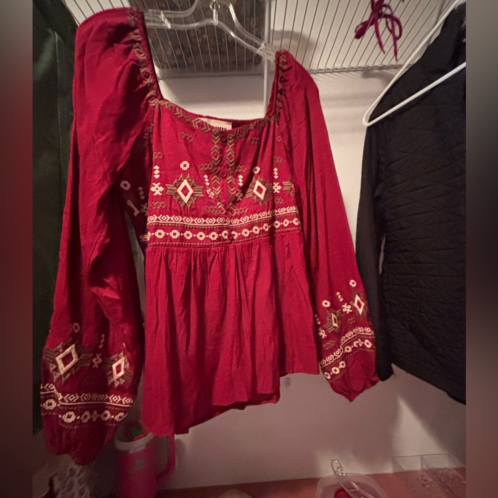 Embellished Red Relaxed Blouse